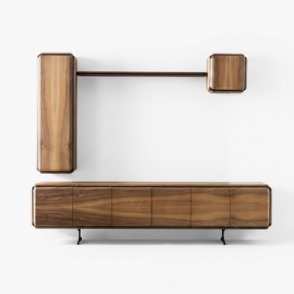 Elegantes braunes Wohnzimmer Set aus Holz mit Wandschränken, Regal