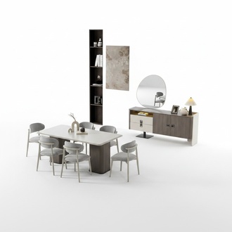 Elegantes Esszimmer-Set aus Holz und Textil in Beige
