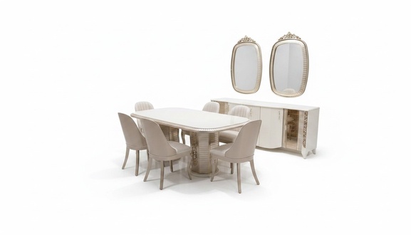 Elegantes Esszimmer-Set aus Holz in Beige mit Esstisch, Stühlen