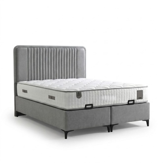 Elegantes graues Bett mit Matratze aus Textil und Holz