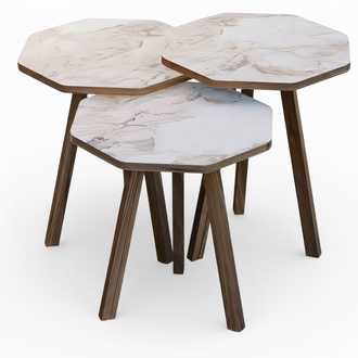 Elegantes graues Couchtisch-Set aus Holz im modernen Design