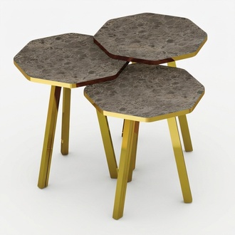 Elegantes graues Couchtisch-Set aus Holz und Metall