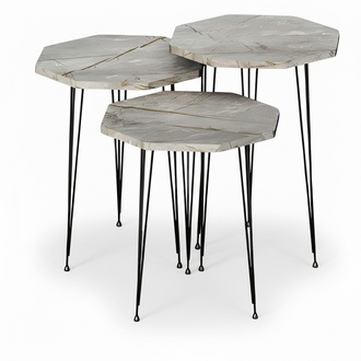 Elegantes graues Couchtisch-Set aus Holz und Metall