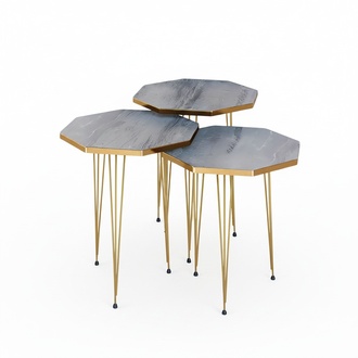 Elegantes graues Couchtisch-Set aus Holz und Edelstahl