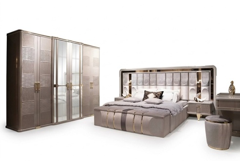 Elegantes graues Schlafzimmer-Set aus Holz mit modernem Design