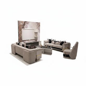 Elegantes graues Sofa-Set aus Textil mit Holzrahmen und modernem