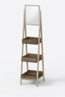 Elegantes Holzregal mit Spiegel in Beigeton für Wohnzimmer und Flur