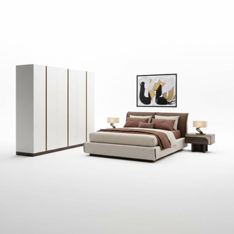 Elegantes Schlafzimmer Set aus Holz und Textil in Braun