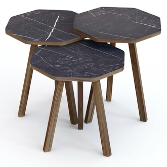 Elegantes schwarzes Couchtisch-Set aus Holz im modernen Stil
