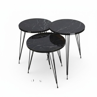 Elegantes schwarzes Couchtisch-Set aus Holz und Metall