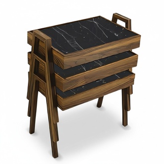 Elegantes schwarzes Couchtisch-Set aus Holz im modernen Design