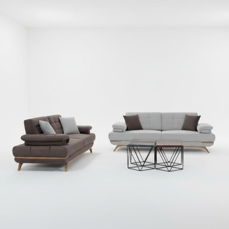 Elegantes Sofa Set 3+3 Grau Weiß Polster Couch Wohnzimmer Modern Holzfüße