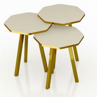 Elegantes weißes Couchtisch-Set aus Holz und Metall im modernen Stil