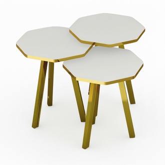 Elegantes Weißes Couchtisch-Set aus Holz und Metall in Modernem Design