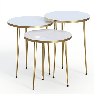 Elegantes weißes Couchtisch-Set aus Holz und Edelstahl