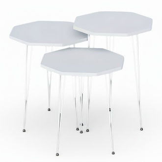 Elegantes weißes Couchtisch-Set aus Holz und Edelstahl
