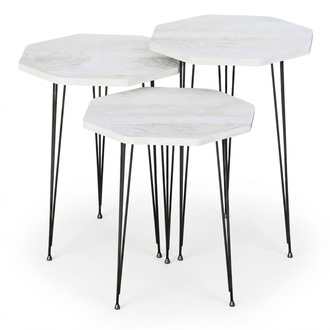 Elegantes weißes Couchtisch-Set aus Holz und Metall im modernen Stil