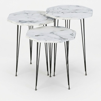 Elegantes weißes Couchtisch-Set aus Holz und Metall im
