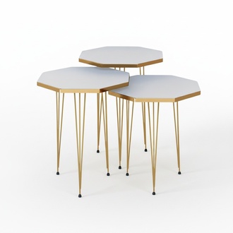 Elegantes weißes Couchtisch-Set aus Holz und Edelstahl