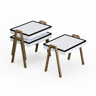 Elegantes weißes Couchtisch-Set aus Holz im modernen Stil