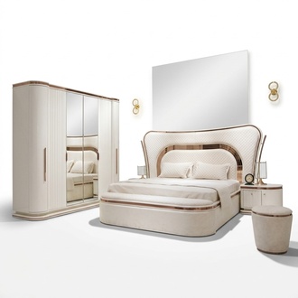Elegantes weißes Schlafzimmer-Set aus Holz mit Bett, Nachttischen