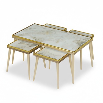Elegantes weißes Wohnzimmer-Set aus Holz und Edelstahl im modernen