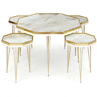 Elegantes weißes Wohnzimmer-Set aus MDF und Edelstahl