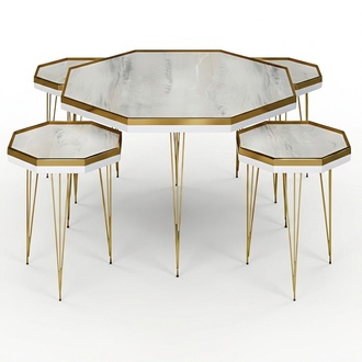 Elegantes weißes Wohnzimmer-Set aus MDF und Edelstahl