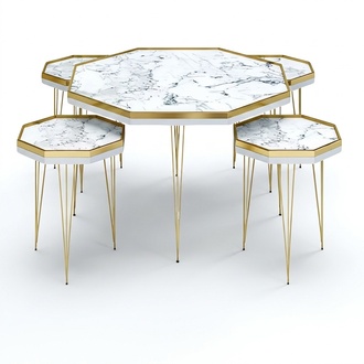 Elegantes weißes Wohnzimmer-Set aus MDF und Edelstahl in modernem Stil