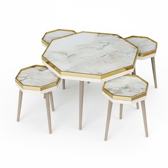 Elegantes weißes Wohnzimmer-Set aus Holz und Edelstahl