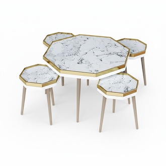 Elegantes weißes Wohnzimmer-Set aus Holz und Edelstahl im modernen