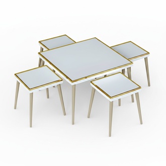 Elegantes weißes Wohnzimmer-Set aus Holz und Edelstahl im modernen