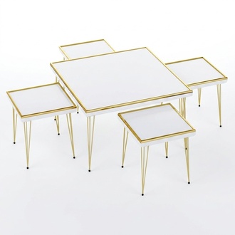 Elegantes weißes Wohnzimmer-Set aus MDF und Edelstahl
