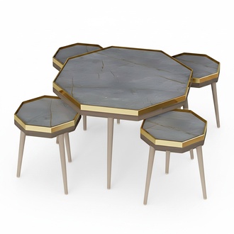 Elegantes Wohnzimmer-Set Grau Holz und Edelstahl Modern Design