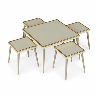 Elegantes Wohnzimmer-Set in Beigem Holz und Edelstahl