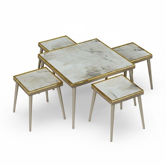 Elegantes Wohnzimmer-Set in Beige aus Holz und Edelstahl