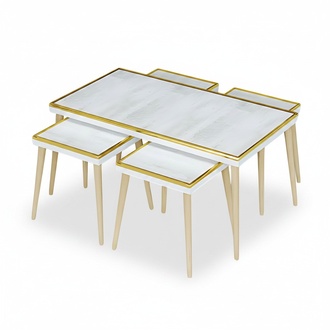 Elegantes Wohnzimmer-Set in Weiß aus Holz und Edelstahl