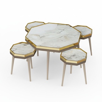 Elegantes Wohnzimmer-Set in Weiß aus Holz und Edelstahl