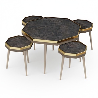 Elegantes Wohnzimmer-Set Schwarz Holz Edelstahl modern