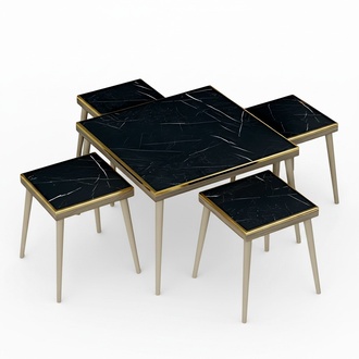 Elegantes Wohnzimmer-Set Schwarz Holz Edelstahl modern