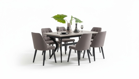 Essecke Garnitur Esszimmer Essgruppe Esstisch Stühle Holz Grau 7tlg