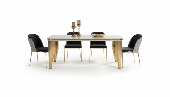 Essgarnitur Luxus Esstisch 4x Stühle Essgruppe Tisch Edelstahl Komplett Set 5tlg