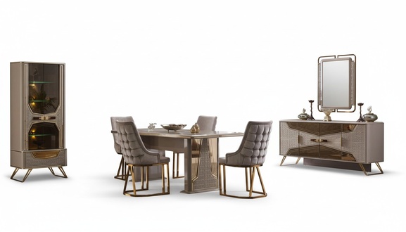 Essgruppe Esstisch Stühle Essbereich Sitzmöbel Konsole Spiegel Vitrine 8tlg