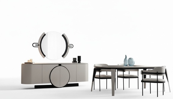 Essgruppe Esszimmer Set Esstisch mit 4x Stühlen Sideboard Spiegel Weiß