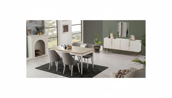 Essgruppe Esszimmermöbel Set 9tlg Esszimmer Esstisch Stühle Holz Weiß