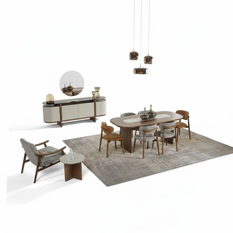 Essgruppe Garnitur Essecke Esstisch Set 9tlg Esszimmer Braun Holz Neu