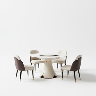 Esstisch 6x Stühle Esszimmer Leder Tisch Stuhl Rund Modern Design Möbel Luxus