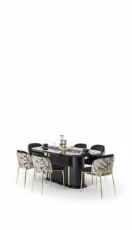 Esszimmer Esstisch Stuhl 6x Stühle Tisch Tische Metall Ess Gruppe Set 7tlg. Neu