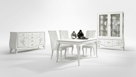 Esszimmer Esstisch Stuhl Kommode Vitrine Gruppe Tisch Holz Tische Lux Set 7tlg.