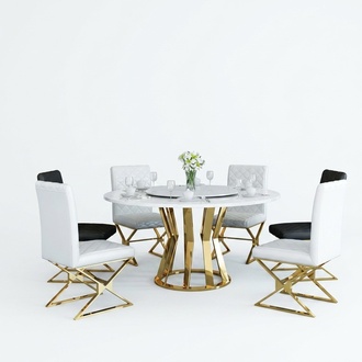 Esszimmer Garnitur Moderner Esstisch + 6 Lehnstühle Metall Leder Set Gruppe Neu